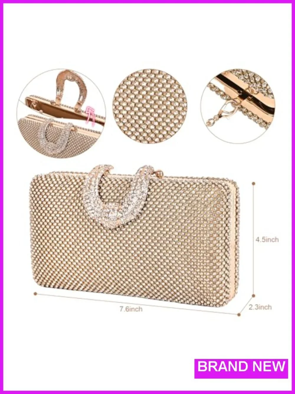 Crystal Encrusted Evening Clutch Detachable Chain Rhinestone Handbag